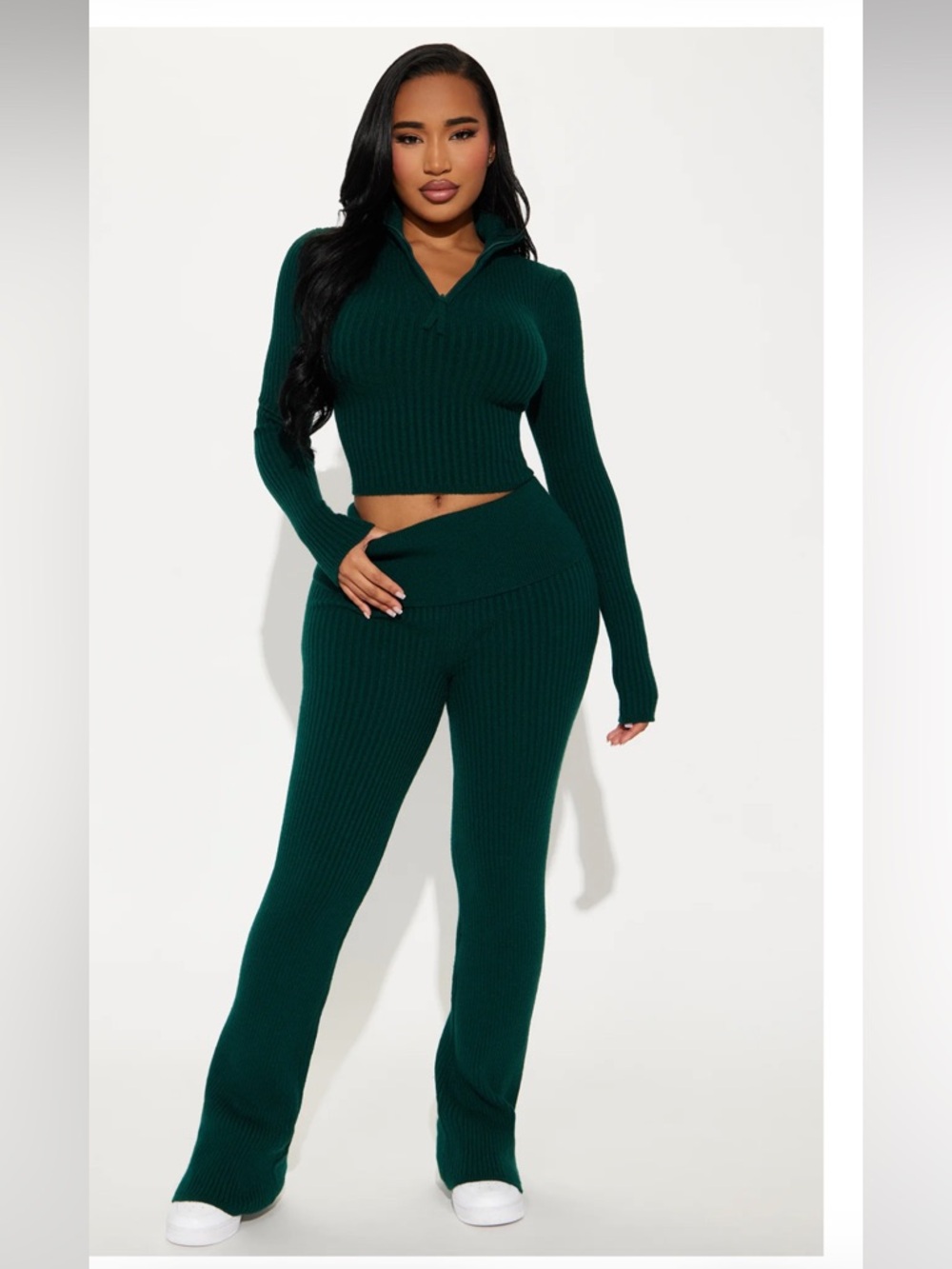 Fashion Nova Sheena Sweater Foldover Pant Set - Hunter